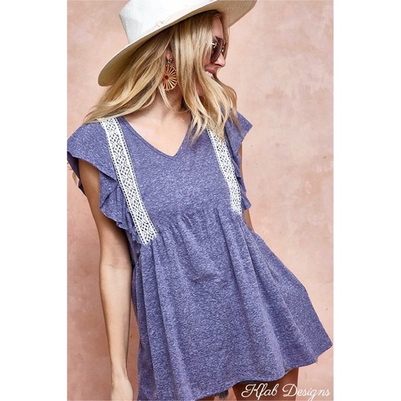 ❤️NEW! V Neck Tri Blend Soft Knit Top with Crochet Lace Detail! - Picture 9 of 10